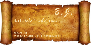 Balikó János névjegykártya
